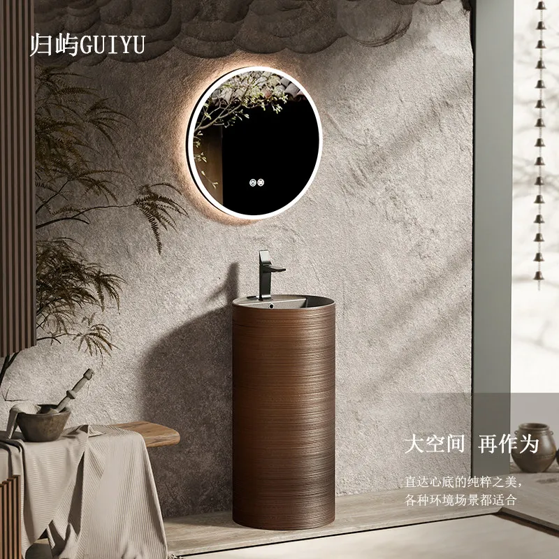 Wabi Sandy Wind Washbasin New Chinese Bathroom Household Pillar Washbasin Outdoor Courtyard Floor-to-ceiling Washbasin