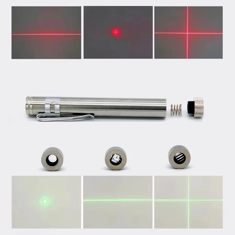 100mW 532nm/650nm Focusable Dot/Line/Cross Stainless Steel Laser Module Handheld LED