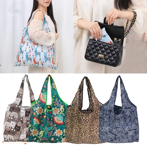 Bolsas de compras reutilizables para mujer, bolsa plegable para comestibles ecológica, bolsos plegables de gran capacidad, bolsa de belleza, bolsas para frutas y verduras