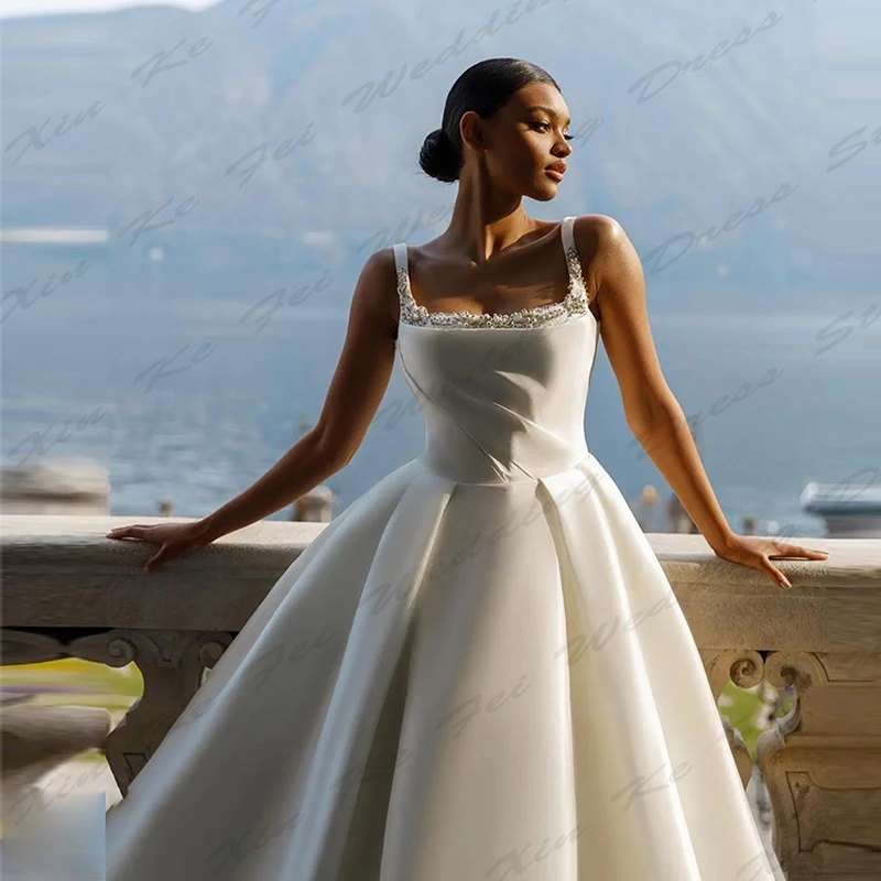 Gorgeous Satin Romantic Wedding Dresses Sexy Backless Mermaid Off Shoulder Sleeveless Simple Mopping Bridal Gowns Custom-Made