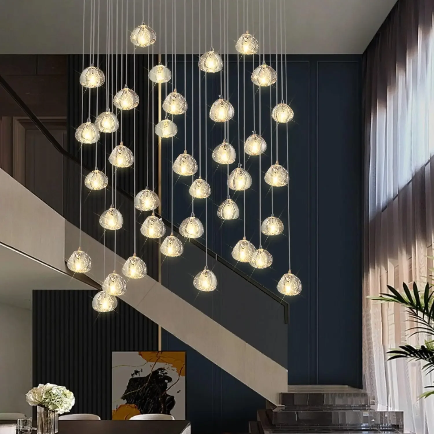 

YECTSKICrystal Chandelier LED Modern Pendant Light Raindrop Ceiling Light Crystal Ball Lighting Fixture 36 Lights for Staircase