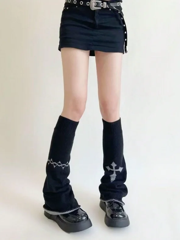 1 pair of women’s fashion, Japanese-style y2k reversible ankle stack socks for girls, autumn punk street style loose knit JK leg