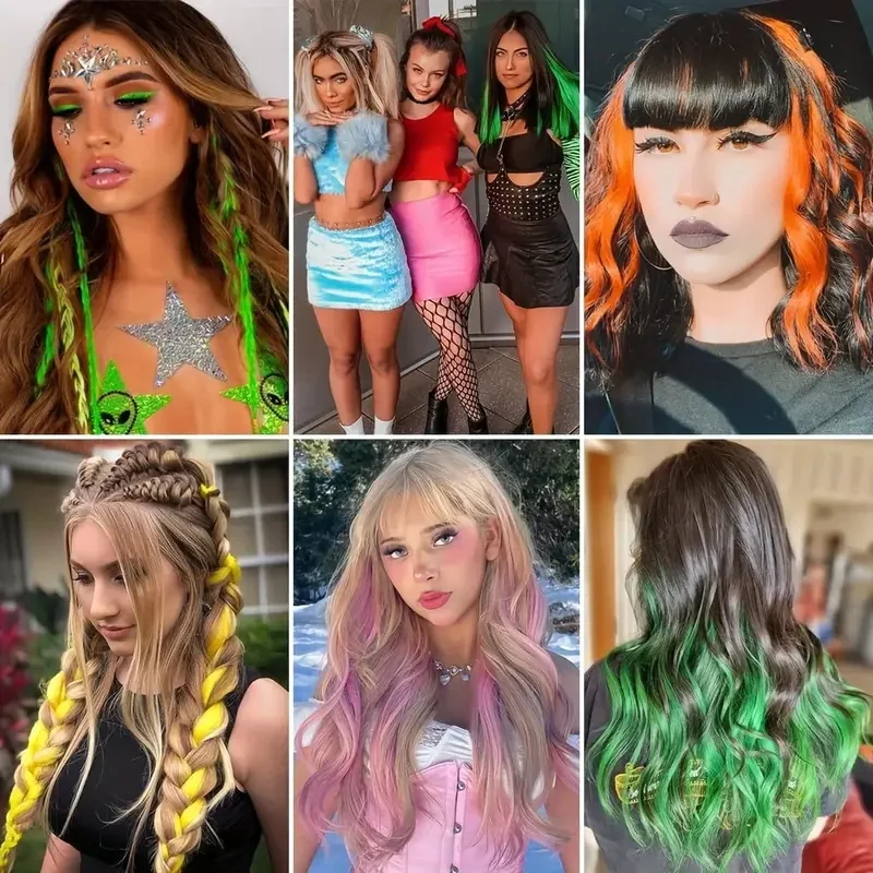 Sintético 22 Pulgadas 5 Pcs/Paquete Extensiones de Cabello Clip In Colores Ombre Postizo Arcoíris Resistente al Calor para Mujeres 6