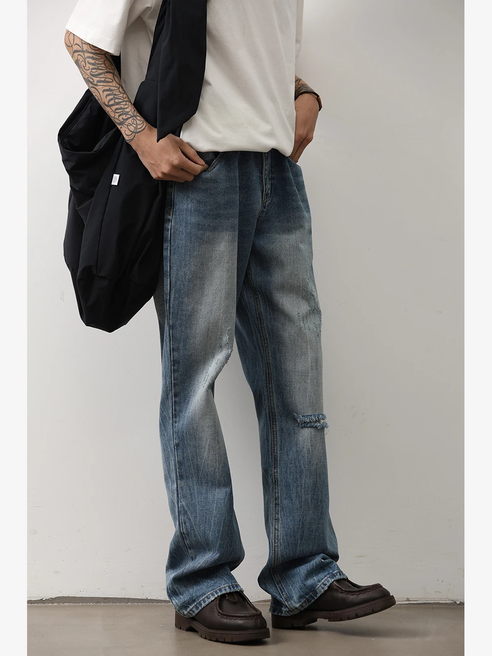 

Мужские рваные джинсы LH Store, повседневные, тонкие, прямые, длинные брюки, американский стиль, тренд уличной моды, летняя новинка, хлопок...