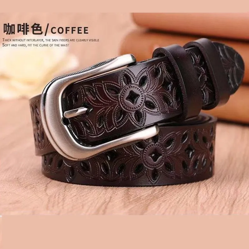 

105-115CM Women Second Layer Cowskin Belts Genuine Leather Belt Vintage Pin Buckle Strap Jeans White Red Coffee hollo