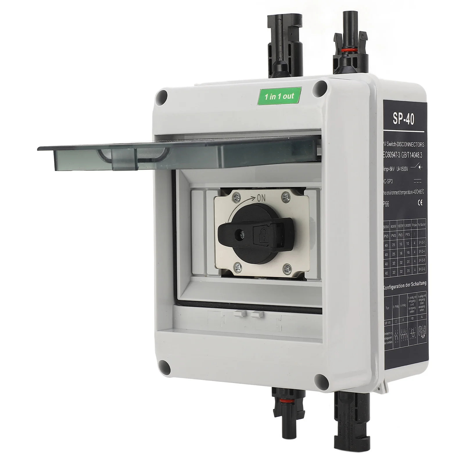 

DC1000V 32A Solar DC Disconnect Switch Silver Contacts PC 1 in 1 Out PV DC Isolator Switch for Inverter Combiner Box