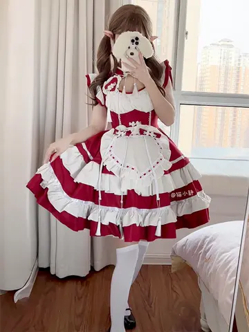 10 best sales röd hembiträdesklänning - №6