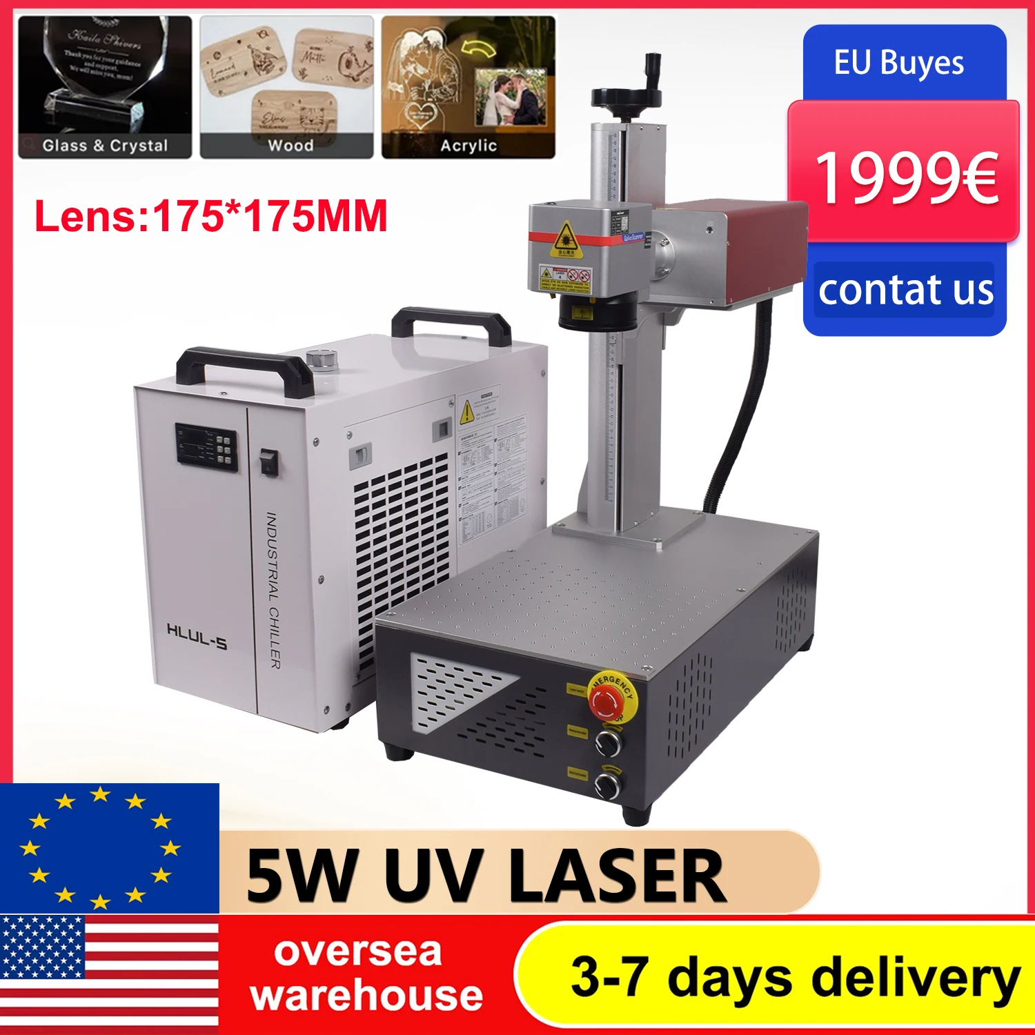 

5W UV Laser Marking Machine Fiber UV 5W 355nm Non-Metal Engraver for Glass/Wood/PVC/Metal/Plastic Leather