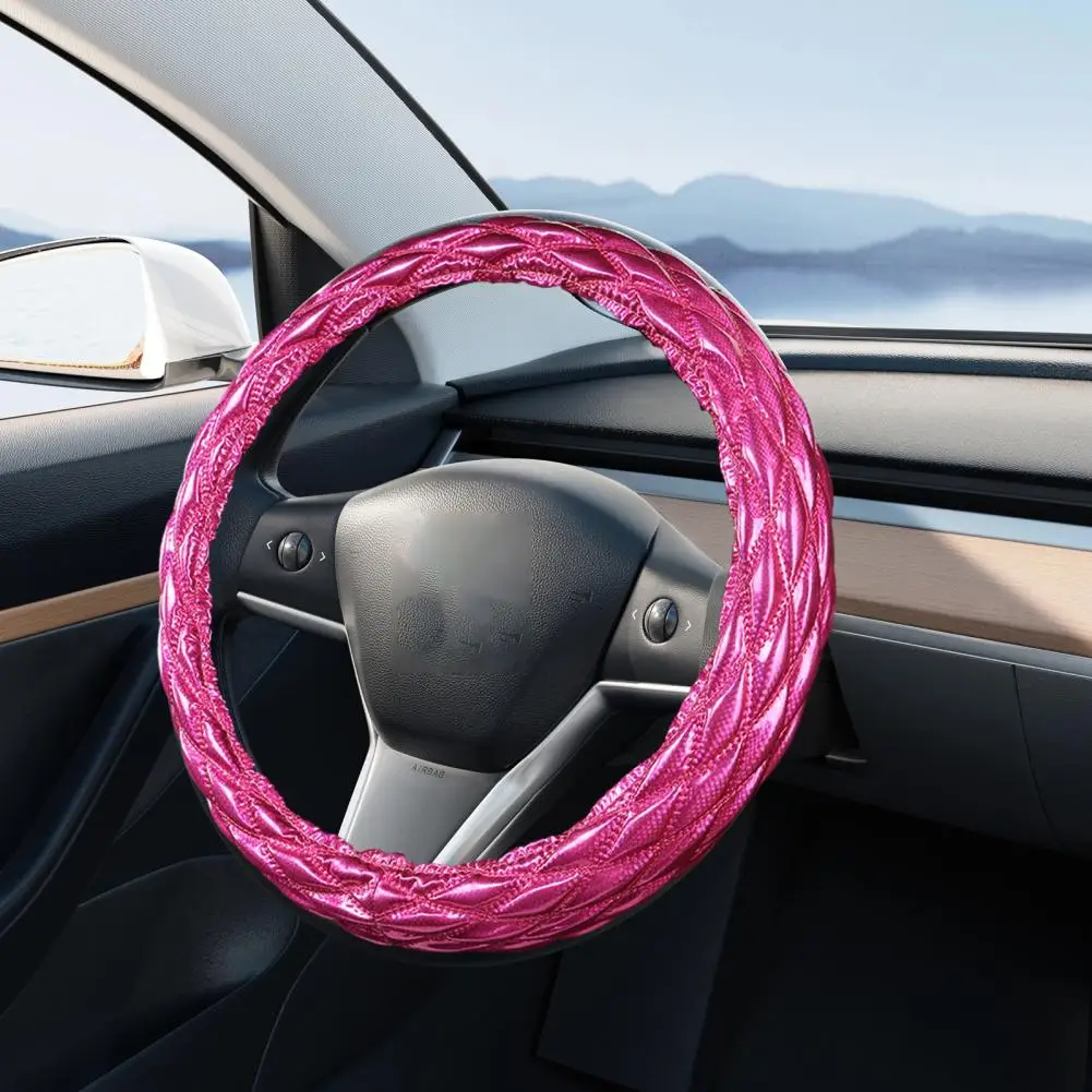 38CM Car Steering Wheel Cover Anti Slip 3D Rhombus Shiny Faux Leather Auto Steering Wheel Protector Car Interior Accessories