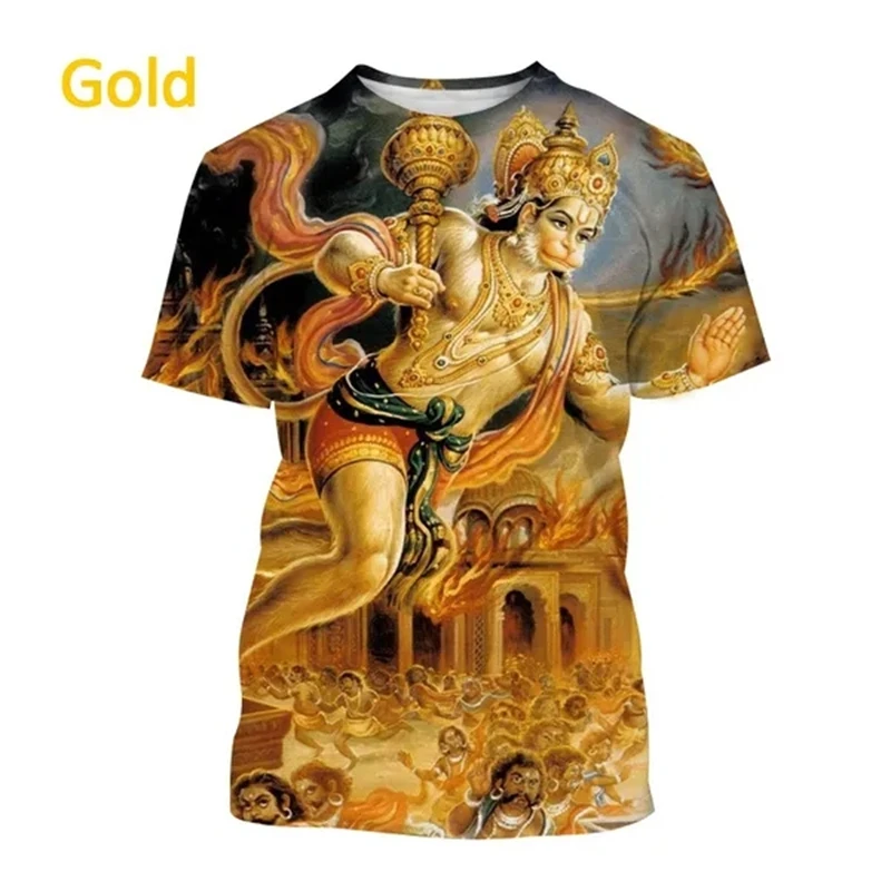 New Indian Monkey God Hanuman 3D Printed T-Shirt Men And Women Clothing Hindu Myth Figure Pattern Streetwear Top Tshirt Tees