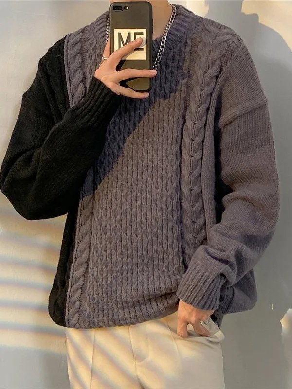 

Американский уличный дизайн, цветная пуговица, круглый вязаный свитер, повседневный свободный свитер для пар, осень-зима, вязаный свитер для меня...