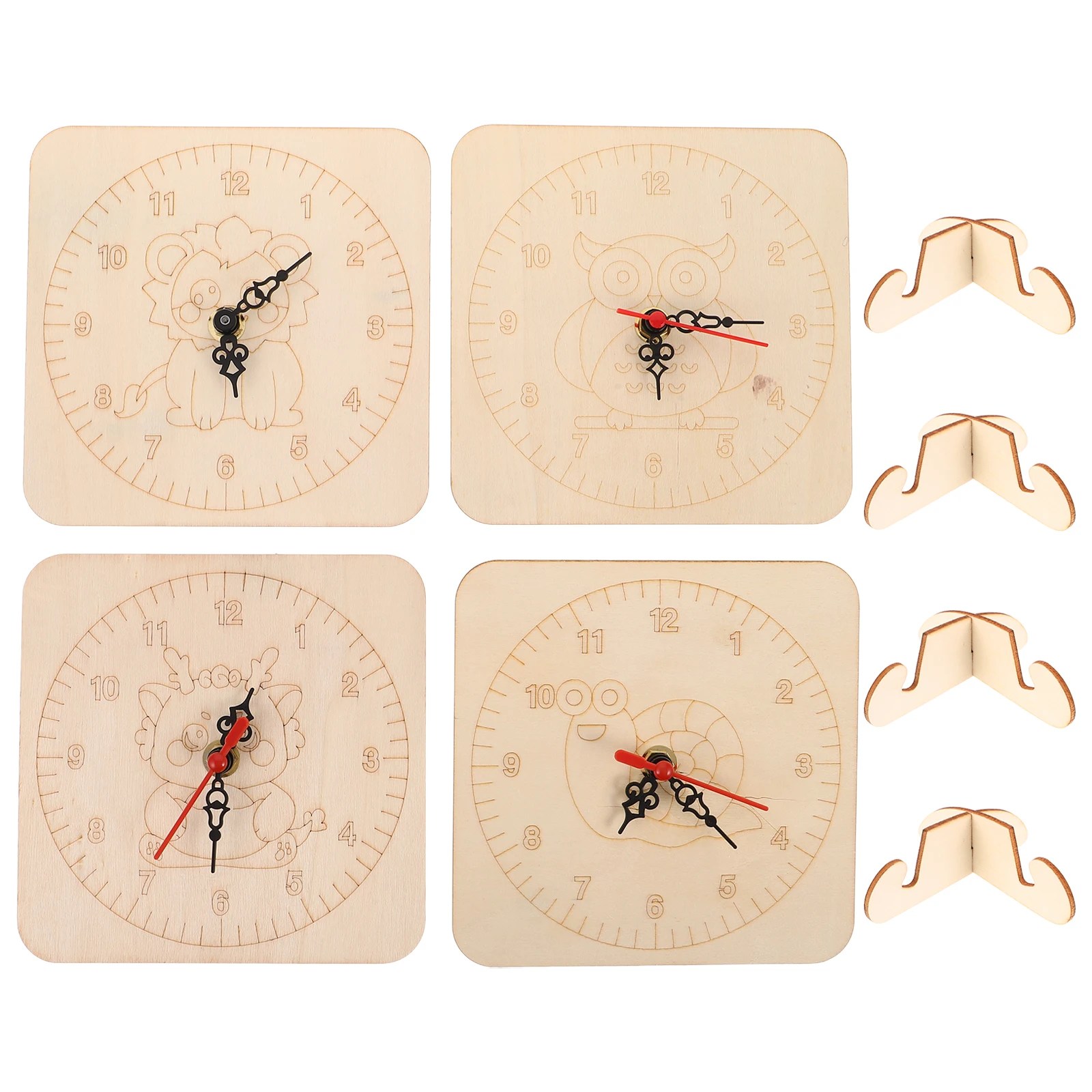 

4 Sets Children's Clock Blank Dial for DIY Accessory Making Kit Household Artistic Khaki Wooden Accessories