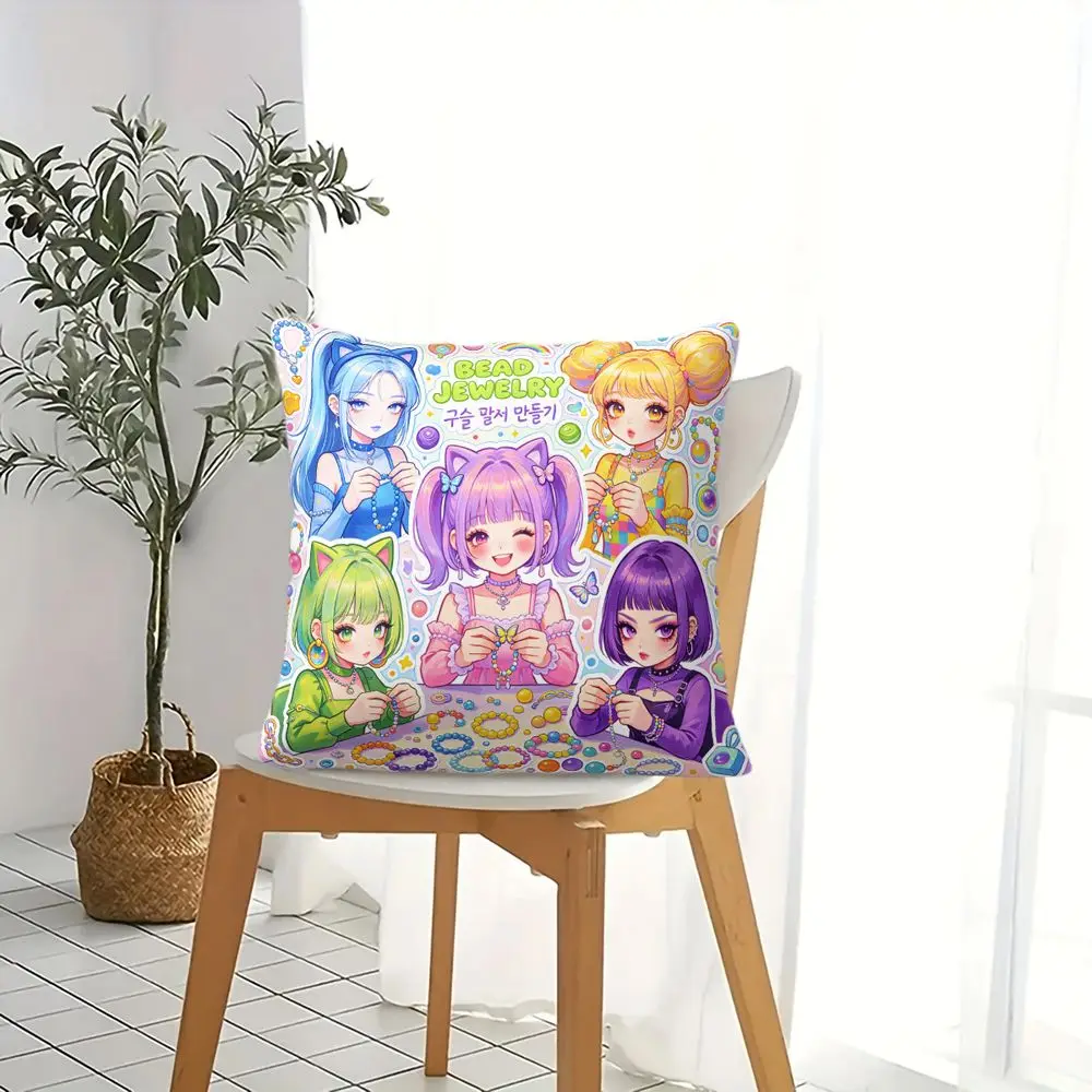 Drawing and Painting Girls Digital Print Throw Pillow 45x45cm Cushion Accent Pillow Includes Pillow Core Artistic Sofa Decor
