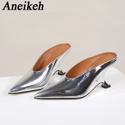Aneikeh Summer Elegant Design Wedges High Heels Slingbacks Pumps Women Comfortable Concise Shallow Pointed Toe Party Mules Shoes