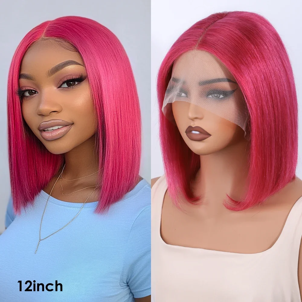Slanke Ombre Roze Transparante Korte T Kant Bob Menselijk Haar Pruiken Peruaanse Rechte 13x6x2 Kant voor Pruik Voor Vrouwen Pre Geplukt