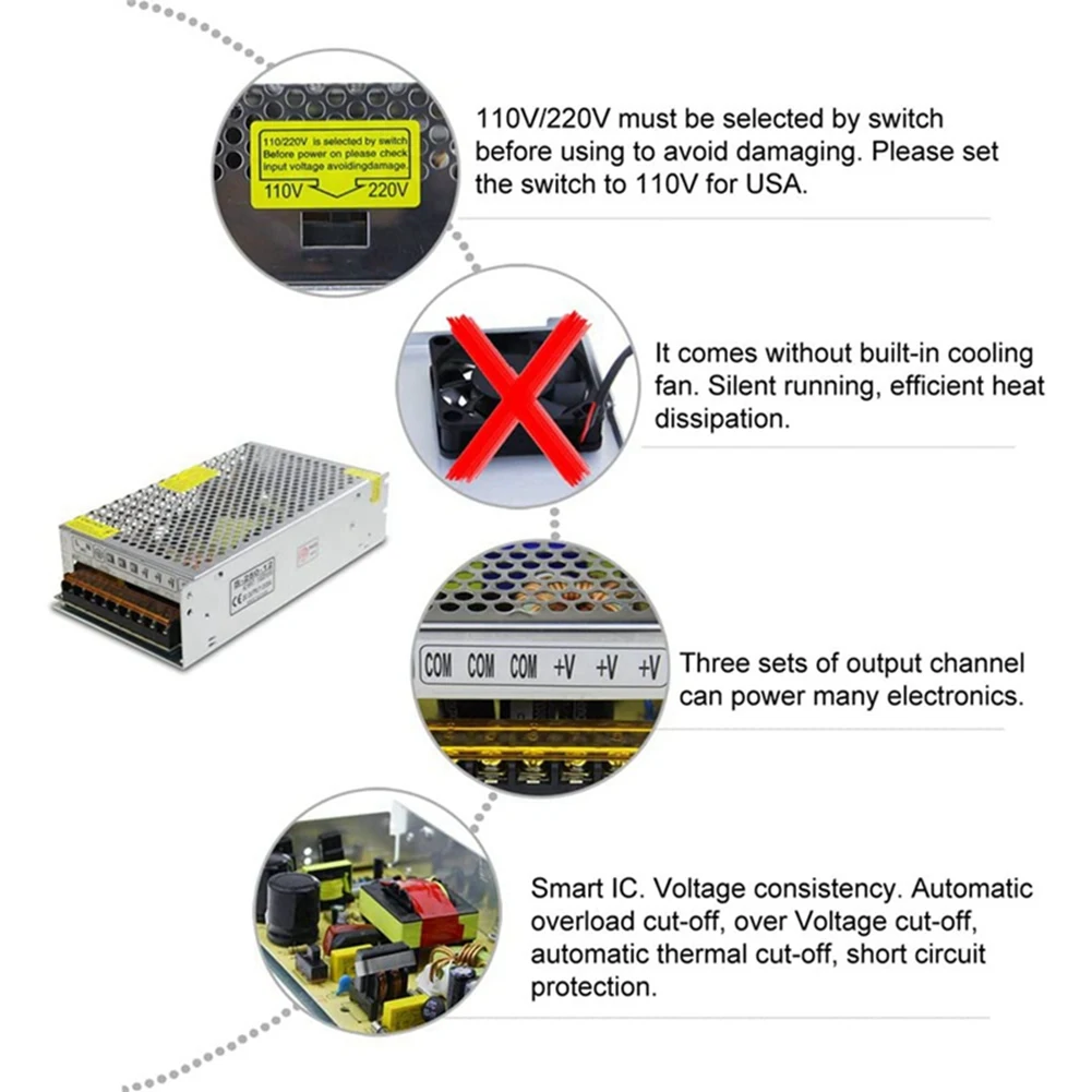 Interruptor de transformador de fuente de alimentación, convertidor de adaptador de conmutación LED(20a), cc 12V, 20a, 240W, CA 110V / 220V a cc 12V, 20Amp