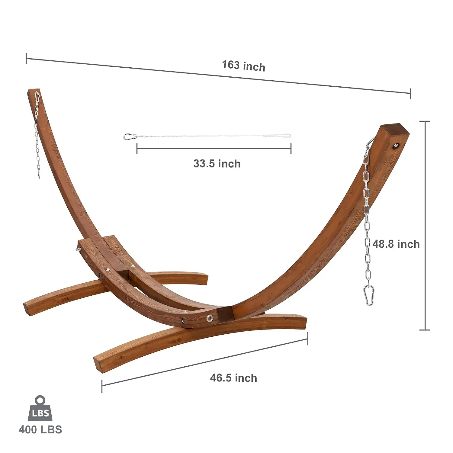 13.6ft Curved Wooden Hammock Stand Heavy Duty Arc Frame with Carabiners Safety Ropes & Chains 400lbs Capacity, Customized