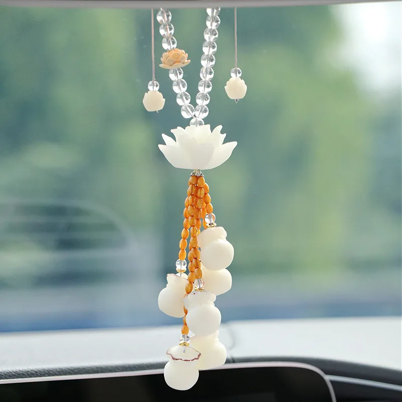 2024 New Bodhi Big Lotus Inside The Car Ornaments Car Rearview Mirror Pendant Ornament Men And Women Safe And Sound O Lucky Cham