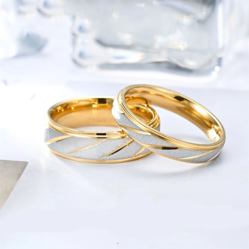 New Unique Wave Pattern Couple Rings For Men Women High Quality Stainless Steel Ring Engagement Wedding Rings Jewelry Gift