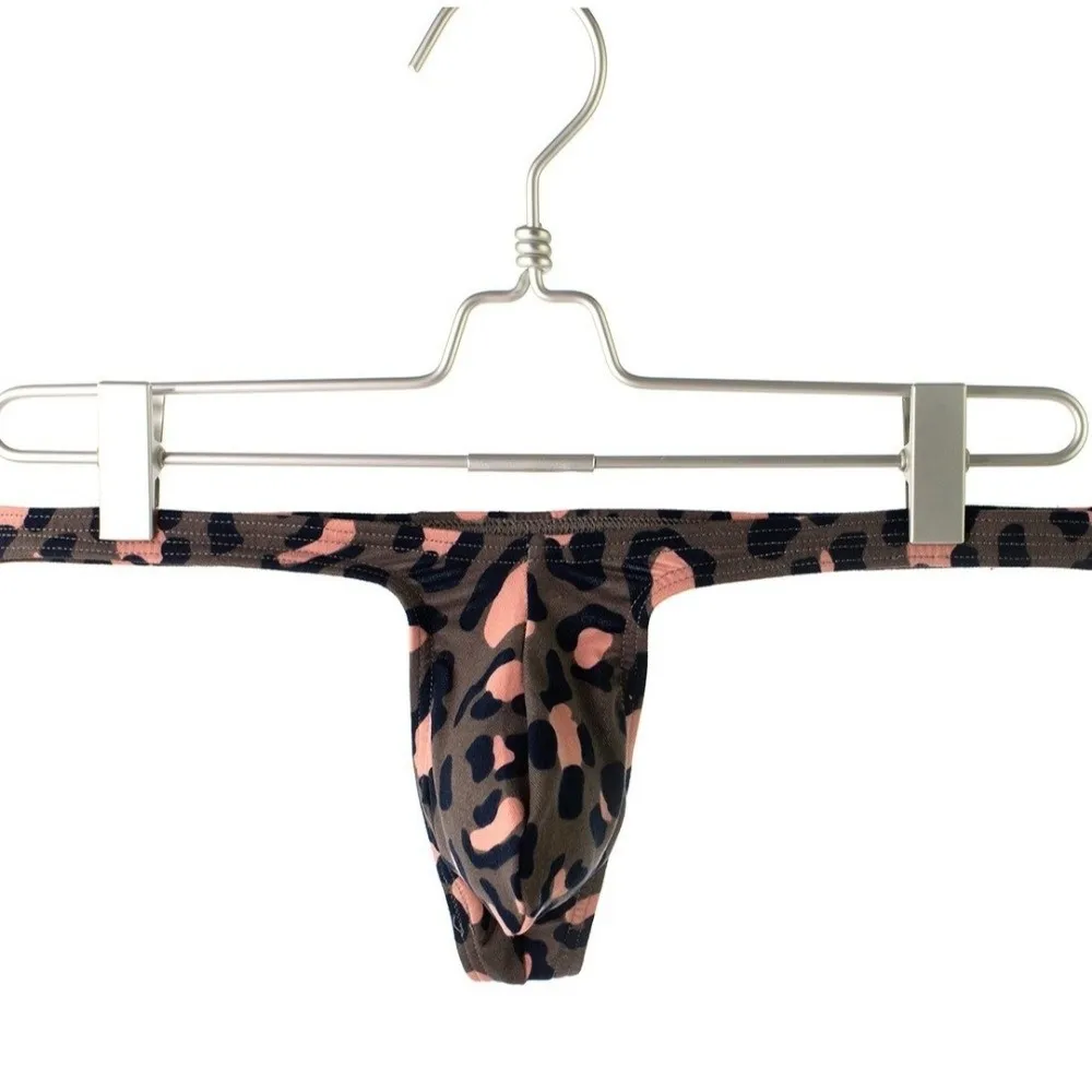 Breathable T-back Leopard Thong Low Waist U Bulge Pouch Men Panties Lingerie Leopard Print Briefs Home Wear
