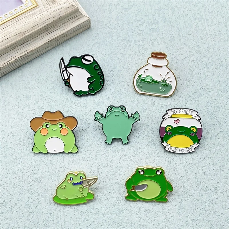 Collection Metal Enamel Brooch Cartoon Cute Cowboy Love Frog Small Animal Badge Lapel Pin Jewelry Accessories Funny Little Frog