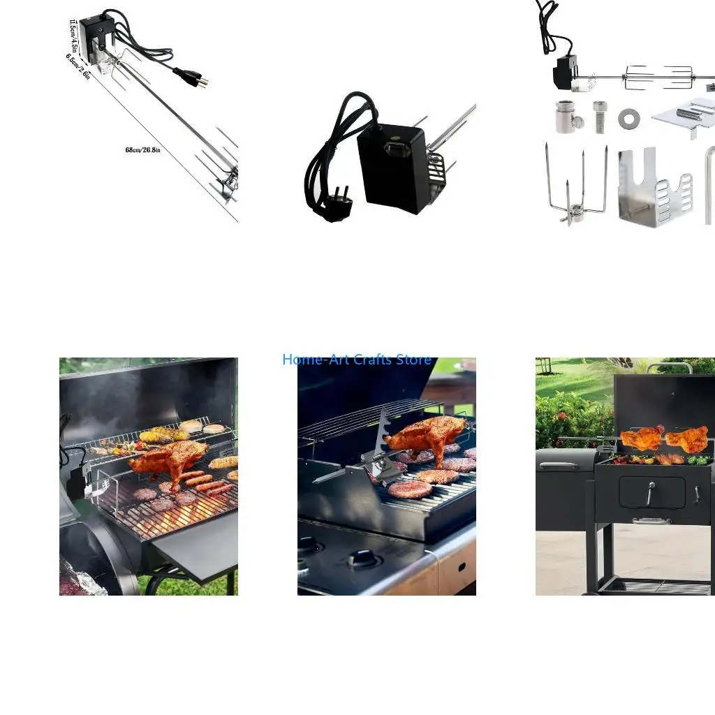 Y3NA Universal Automatic Grill Rotisserie Kits with 4W Electric Motor BBQ Bracket Spit Rod Fork Holders