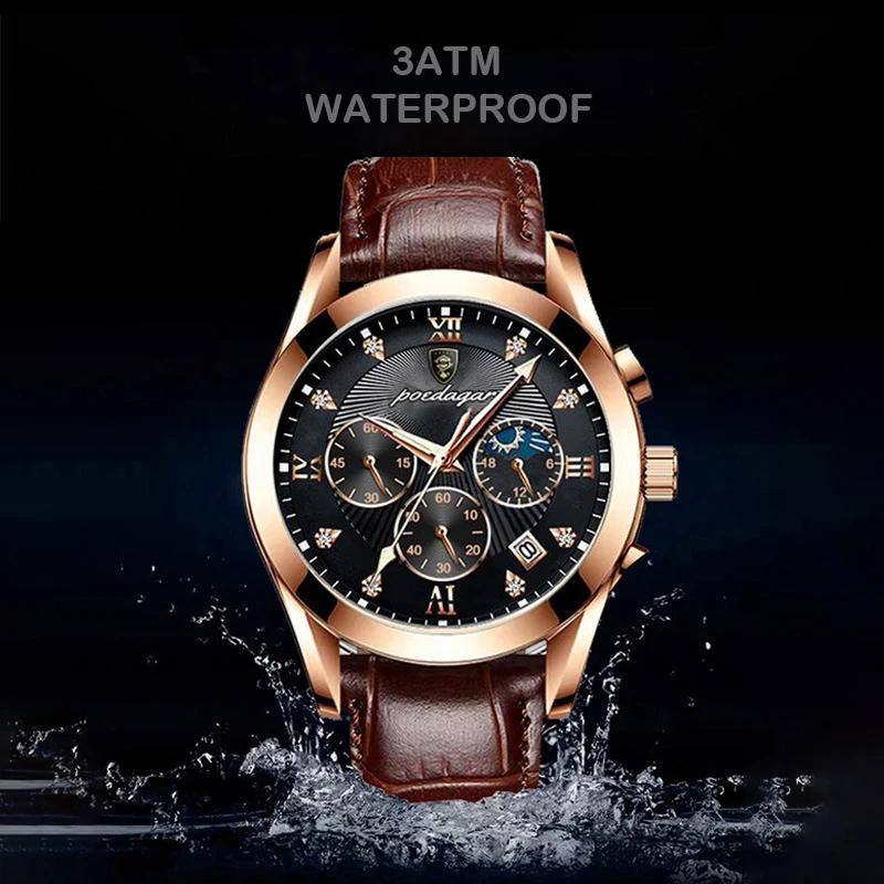 POEDAGAR Trend Business Watch For Men Sport Stopwatch Brand Steel Strap Men Wristwatches Luxury Luminous Moon Phase Date Clock