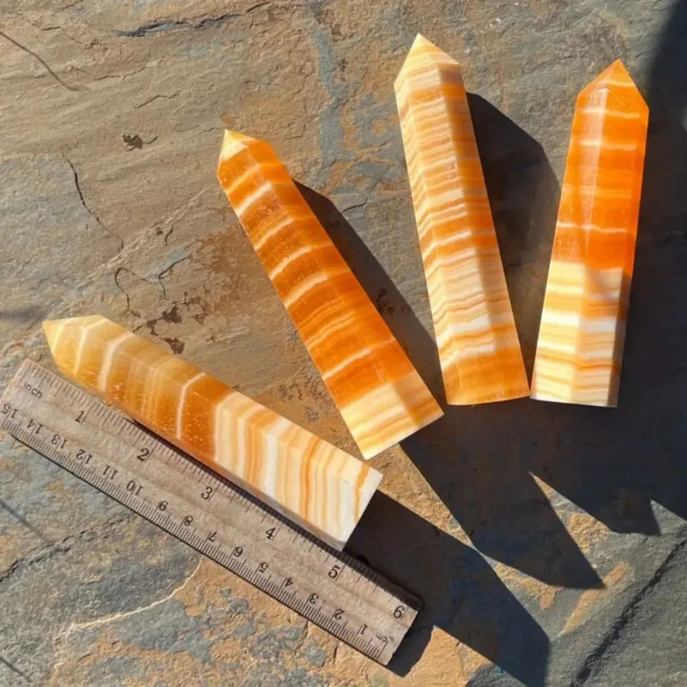 1pc Special Yellow Calcite Tower, Crystal Point Obelisk Staff, Crystal Stone Home Decoration, Office Bedroom Room Decoration
