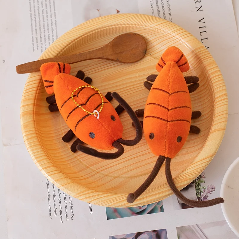 Colgante de felpa de camarón Kawaii, llaveros de peluche de dibujos animados bonitos, bolso para niñas, llavero de felpa de camarones para teléfono de coche