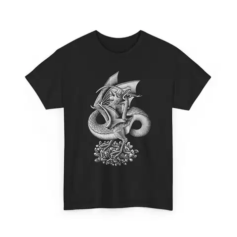 m c escher 1952 woodcut dragon black and white reproduction T Shirt