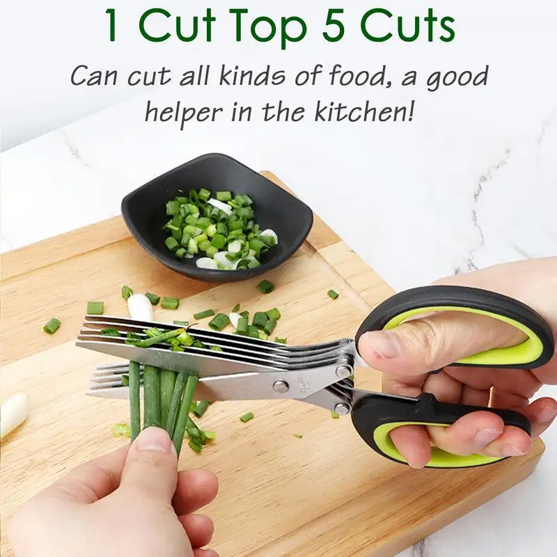 Multifunctional Muti Layers Stainless Steel Knives Multi-Layers KItchen Scissors Scallion Cutter Herb Laver Spices Cook For Home