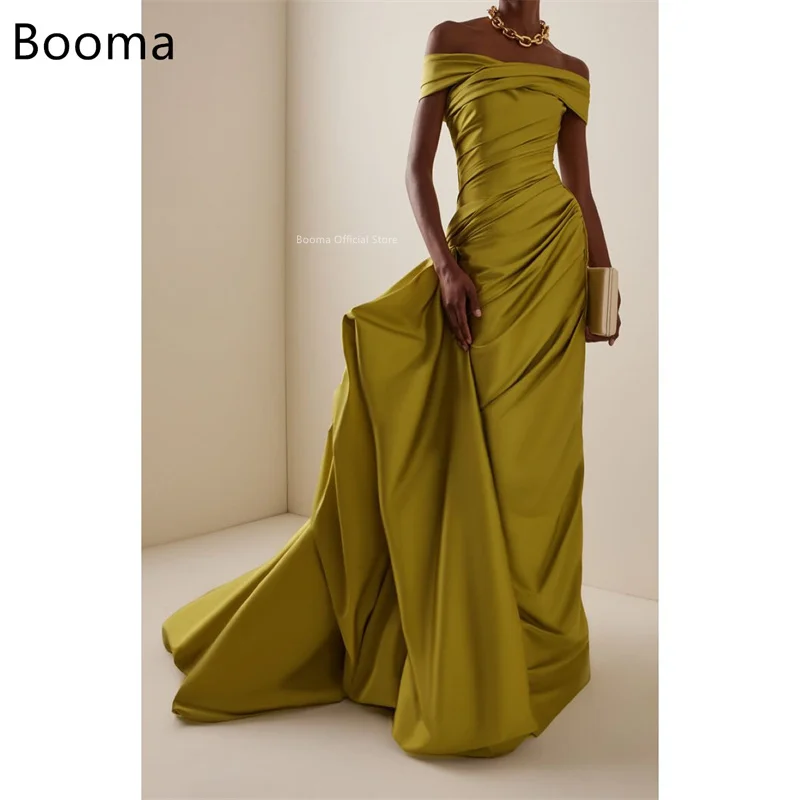 Booma حورية البحر طويل من الساتان فساتين سهرة بسيطة مطوي بدون أكمام قبالة الكتف فساتين حفلات سهرة رداء حفلات مخصص 2025 #2