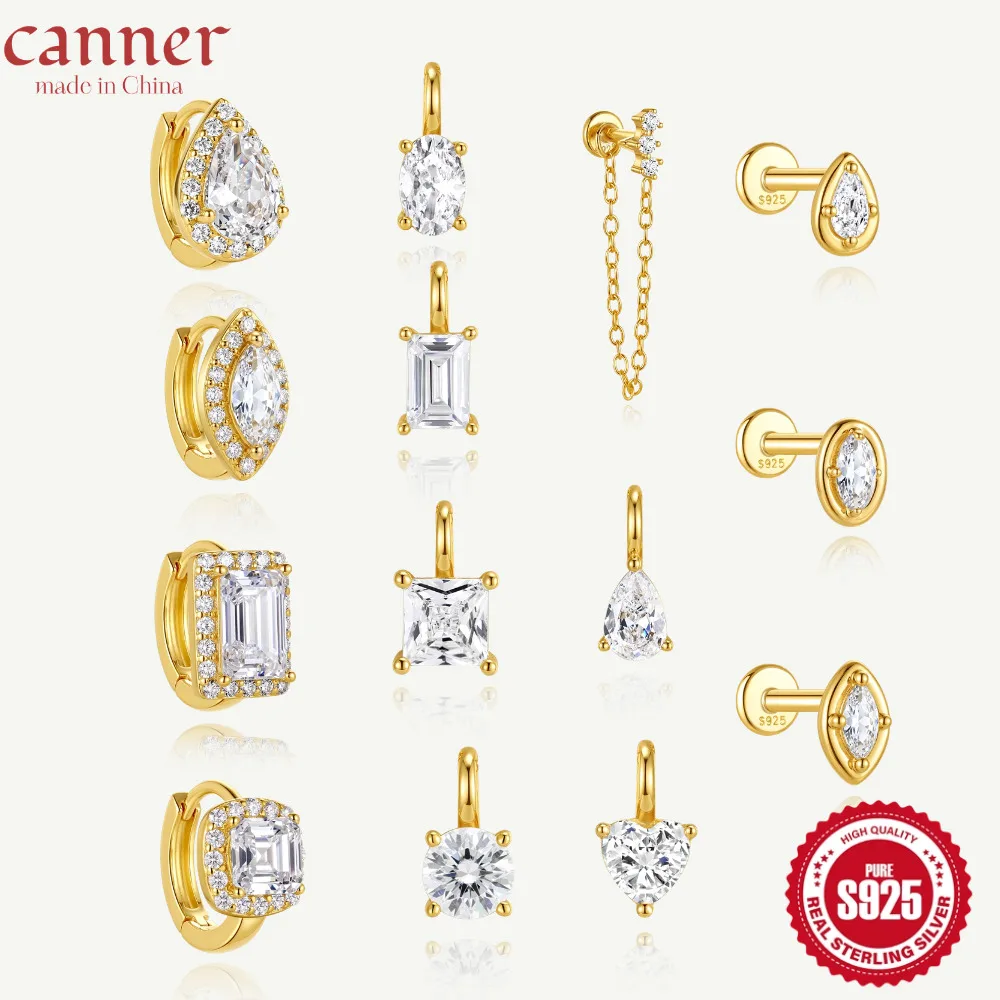Canner 925 Sterling Silver Large Cubic Zirconia Earrings & Pendant Necklace Set Statement Jewelry Sparkling CZ Jewelry for Women
