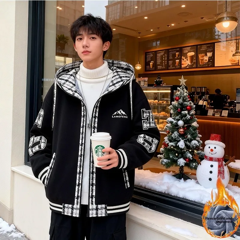 

Thiened Fce Baseball Jaet for Teenage Students Casual Sli Warm Coat Polyester Fabric Long Sve Zipper Closure
