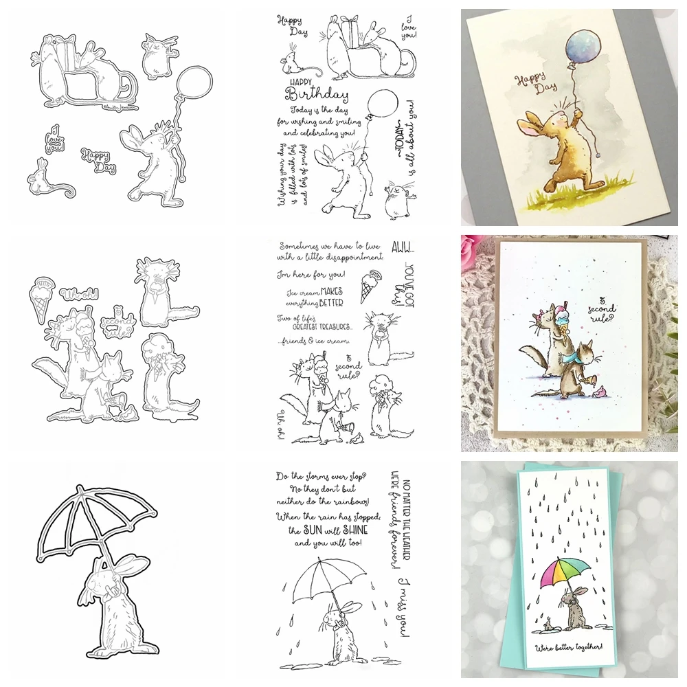 Mäuse Paar klar Silikon Stempel Ballon Regenschirm Metall Schneidwerk zeuge für DIY Scrap booking Papier Karte Handwerk machen Vorlage