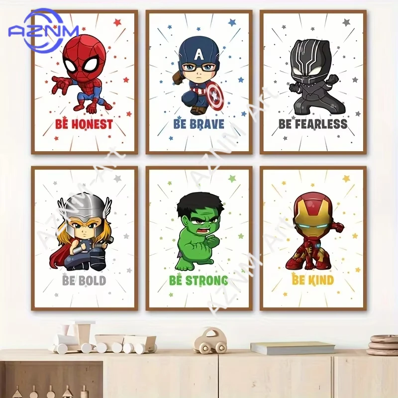 Pósteres de dibujos animados de Iron Man, Thor, Capitán América, Spider-Man, impresiones artísticas, citas inspiradoras, pintura en lienzo, decoración para habitación de niños
