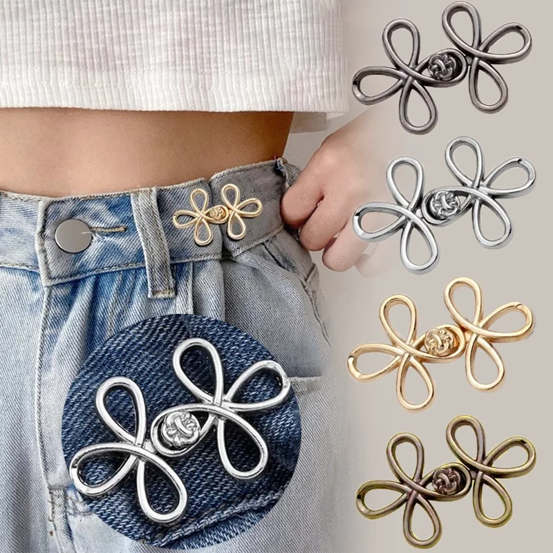Adjustable Flower Waist Button Fastener Reusable Metal Jeans Buttons Waist Tightener Detachable Seamless Button for Pants Skirts
