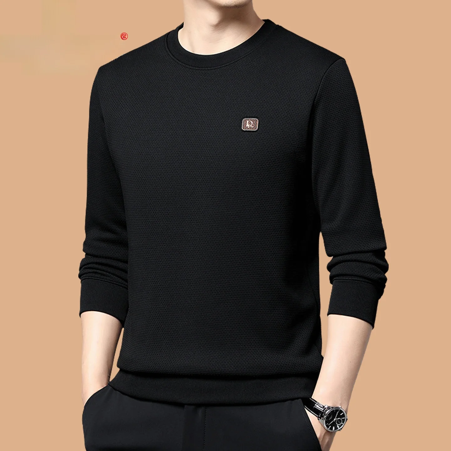 Suda de manga larga con cuello redondo y forro polar para hombre Pierre Cardin, csa uesa y cálida de capa base, top ...
