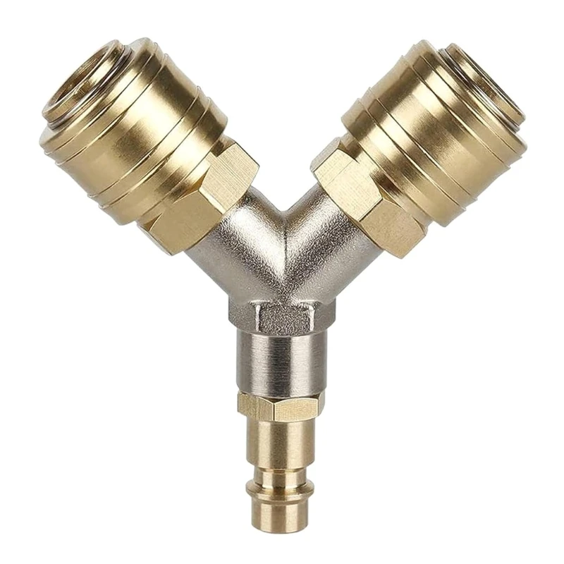 E5BE Upgraded Compressed Air Couplings Nickel Plated Connectors with Two Couplings Multiple Devices Effortlessly