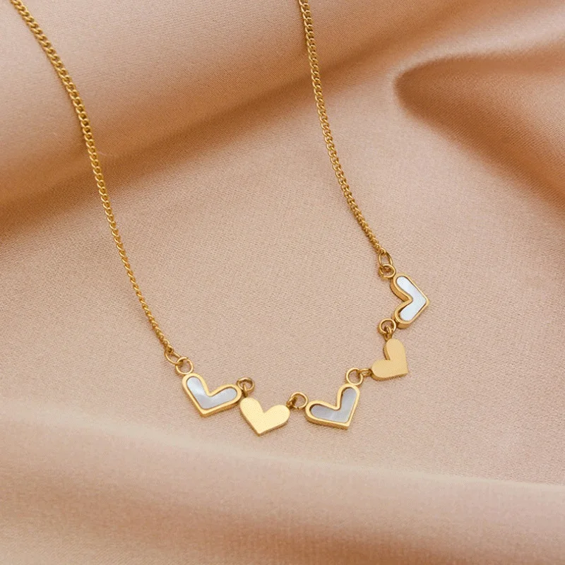 316L Stainless Steel New Fashion Upscale Jewelry Natural Shells Love Heart Charms Chain Choker Necklaces & Pendants For Women