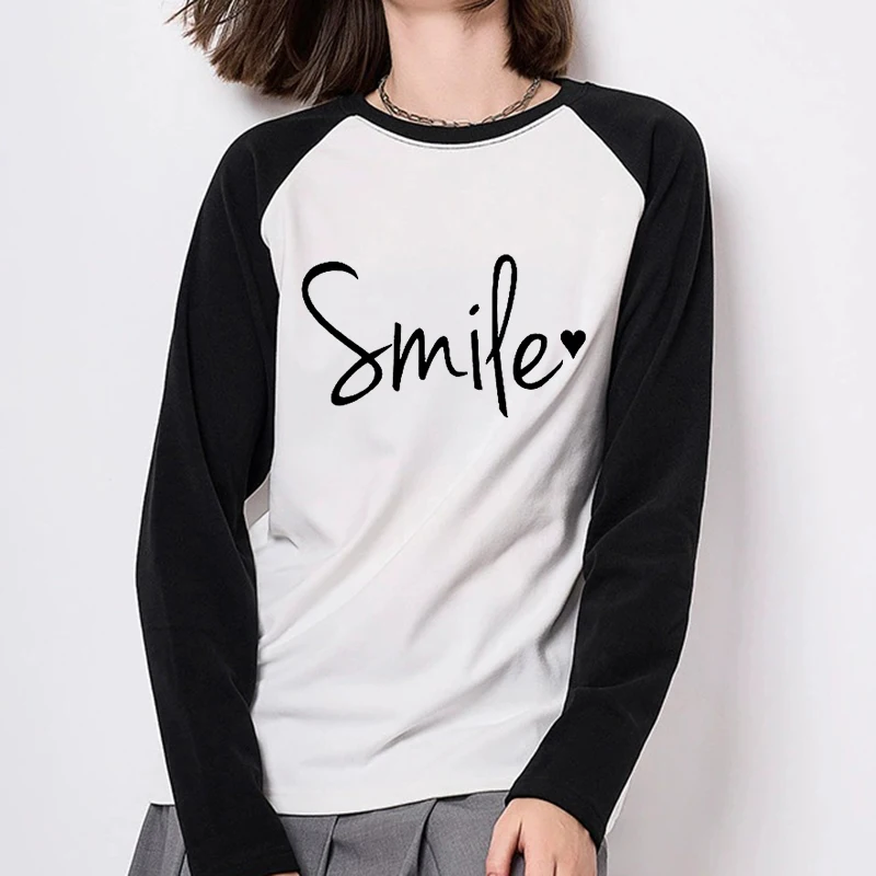 Nette Lächeln Liebe Design Druck Langarm T Shirt Herbst Winter Casual T-shirt Kleidung frauen Lustige Vintage T Tops Y2k t-shirt