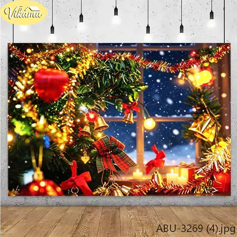 VIKAMA Christmas Tree Christmas Backdrop Tapestry Wall Hanging, Wall Art for Photo Studio Party Living Room Bedroom Home Decor