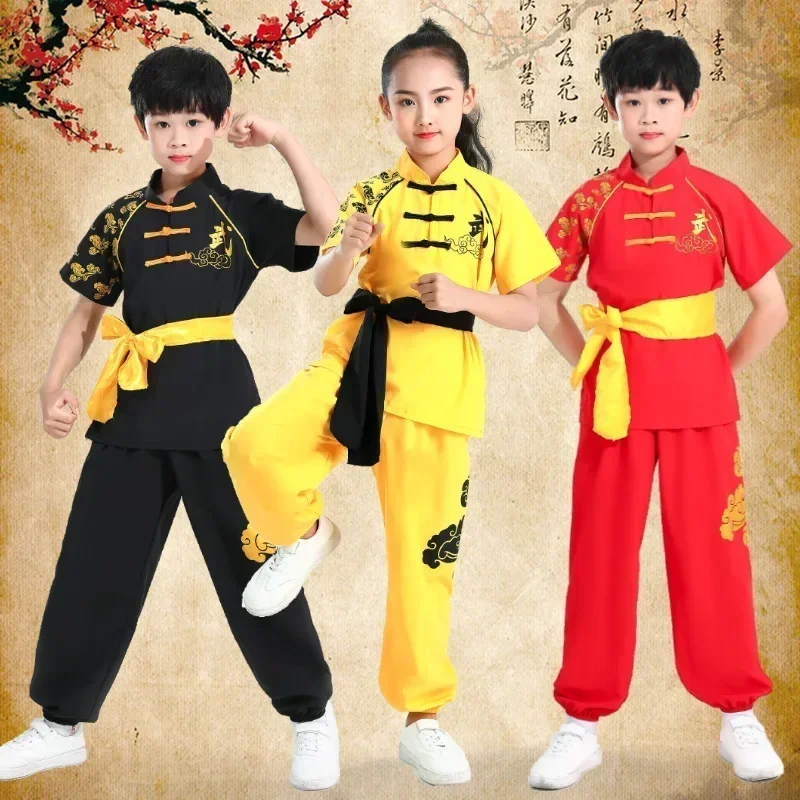 Conjunto de roupas Kung Fu chinês tradicional para crianças, performance de palco, uniforme de artes marciais, tai chi para crianças