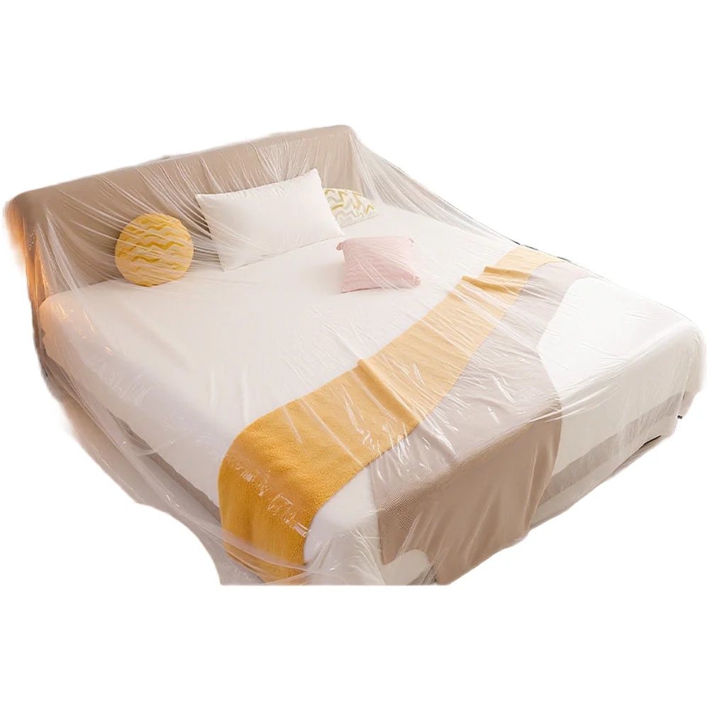 Yellow Elastic Hem Plastic Dust Cover Waterproof Full Coverage Protector For Sofa Bed Table Moving Storage Home Garden Tools
