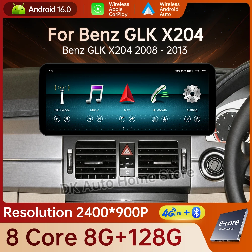 GPS Navi Android 16 Car Video Multimedia Radio Player for Mercedes Benz GLK X204 2008 - 2013 Wireless Auto Ultra-Thin Screen 4G