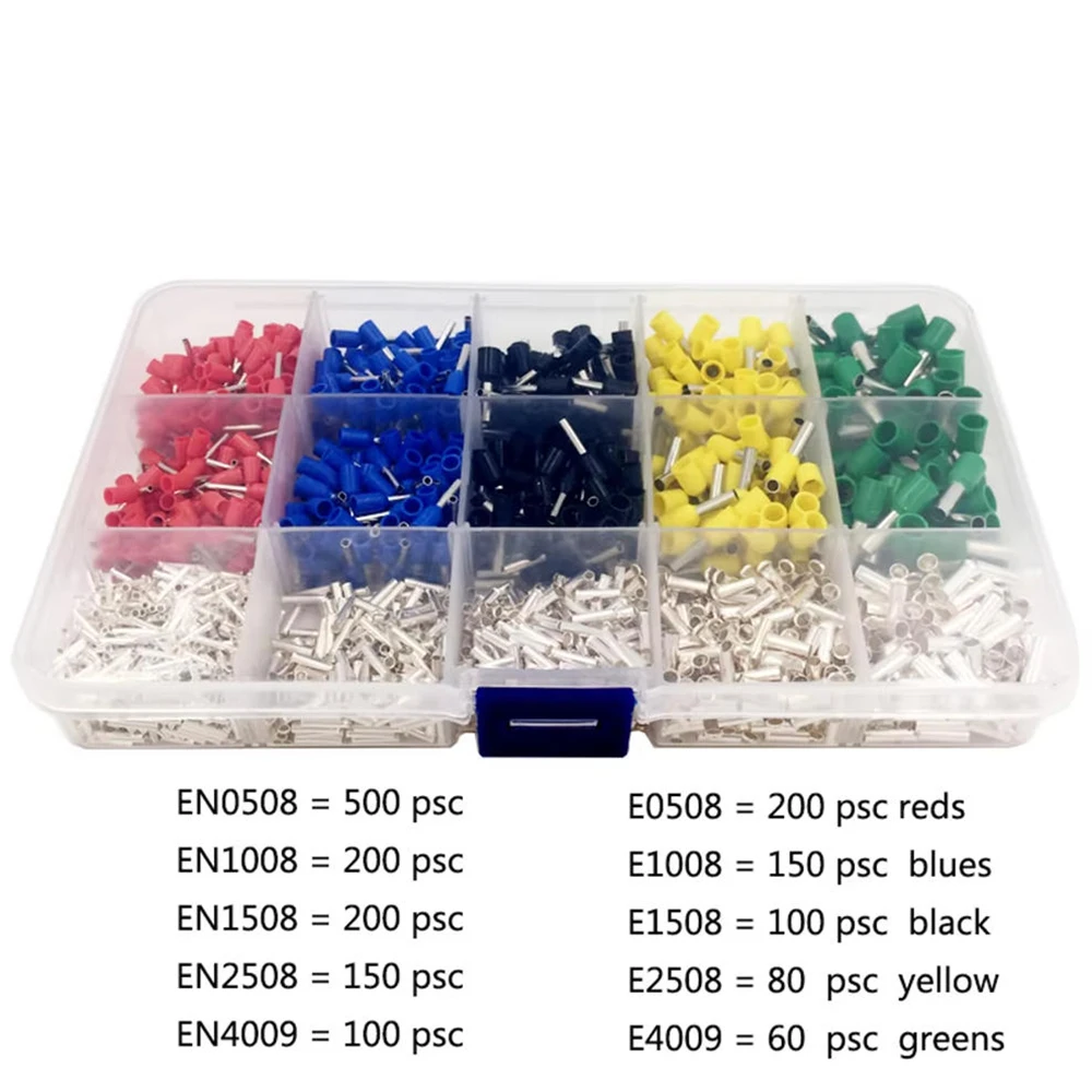 1640pcs E Series Insulated Ferrule Terminal Cable Wire Connector Wire End Crimping Sleeve Electrical Tube Terminal Combination
