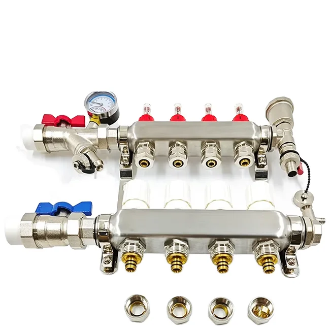 

Modern Stainless Steel Electric PEX Radiant Floor Heating System Thermostat Manifold Gauge HVAC Parts Accessories Easy Heat