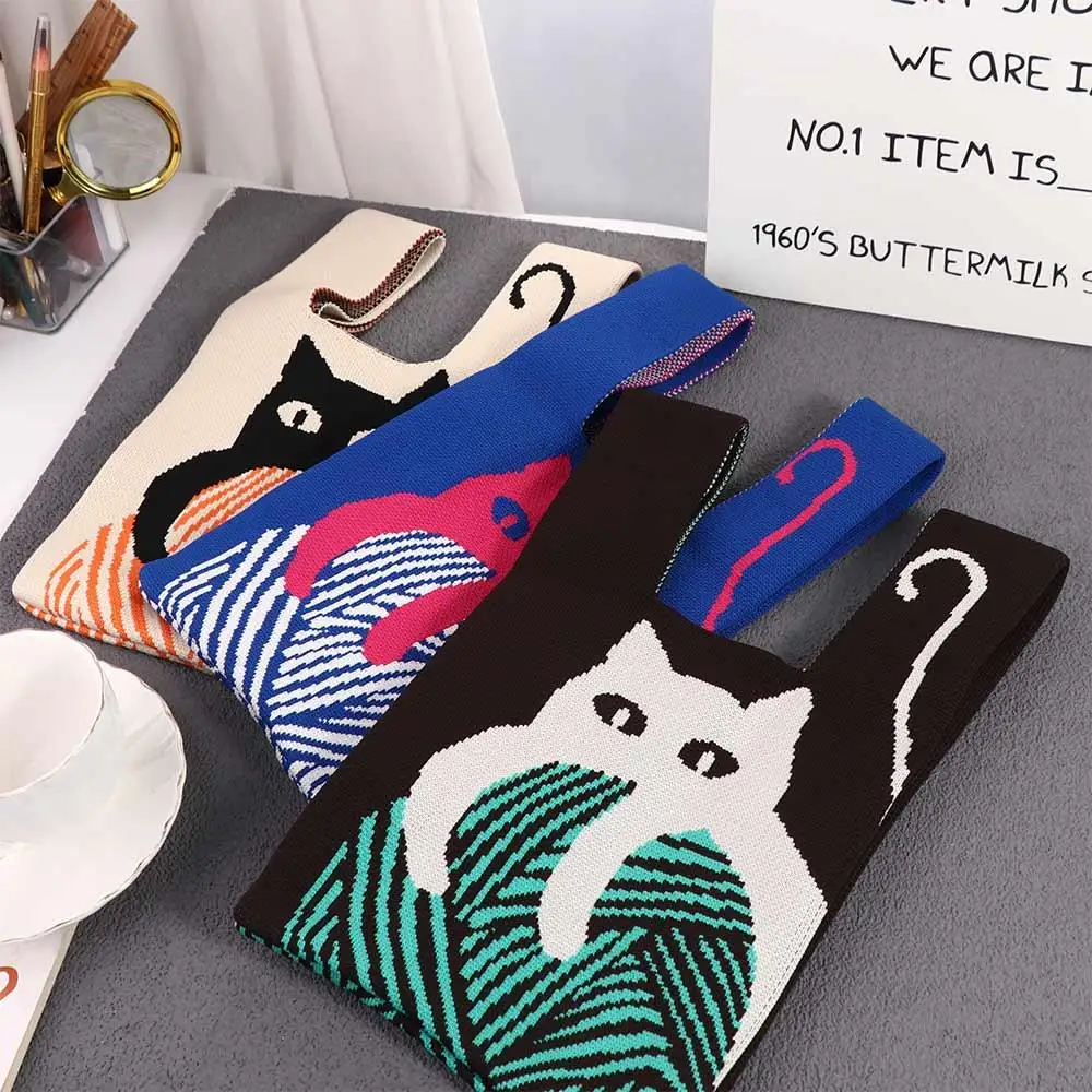 Trendy Weave Storage Bag Ethnic Style Shopping Bag Cartoon Large Capacity Knitted Bag Women Handbag Wrist Bag Shoulder Bag