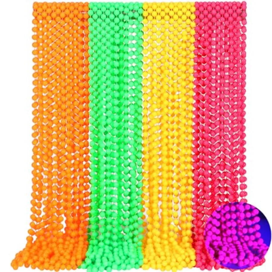 

Pieces Neon Beads Necklaces 33" Glow in The Dark UV Neon Bead Necklaces Glow Party Supplies 80s UV Black Light Accessories Bulk