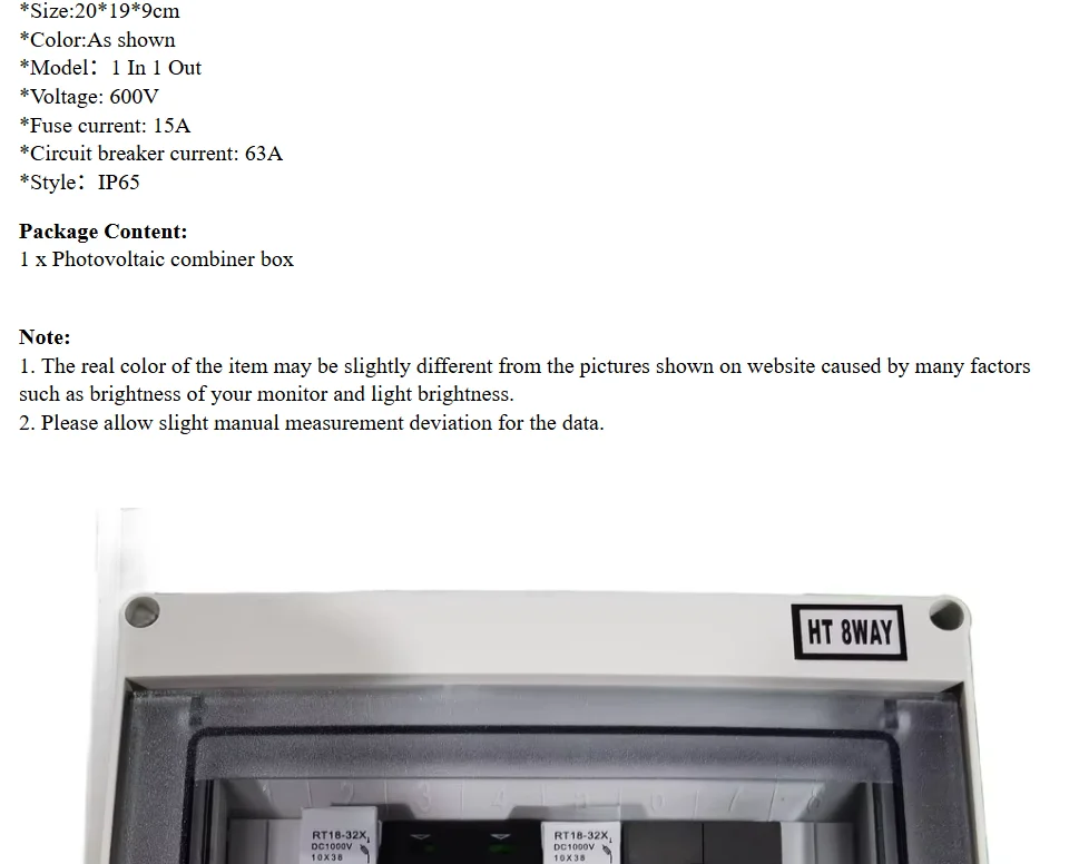600V Solar Photovoltaic Combiner Box 1 Input 1 Output With Integrated Circuit Breaker And Overload Safeguarding Features